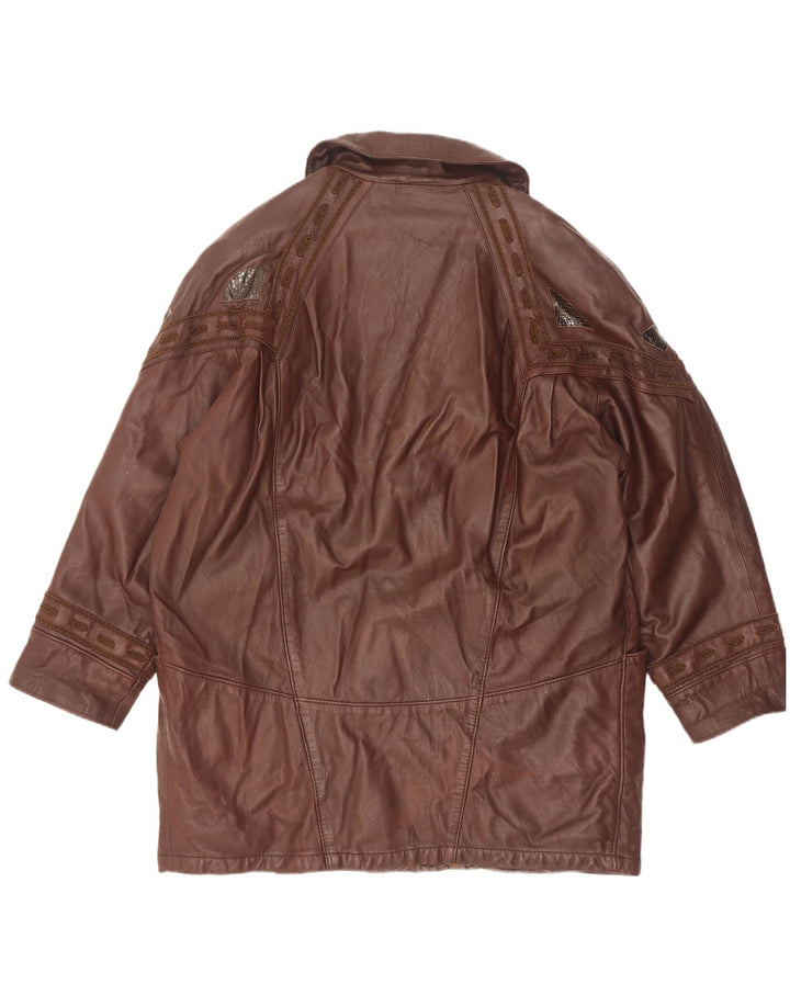 Marcos Womens Oversized Leather Coat IT 40 Small Brown Leather