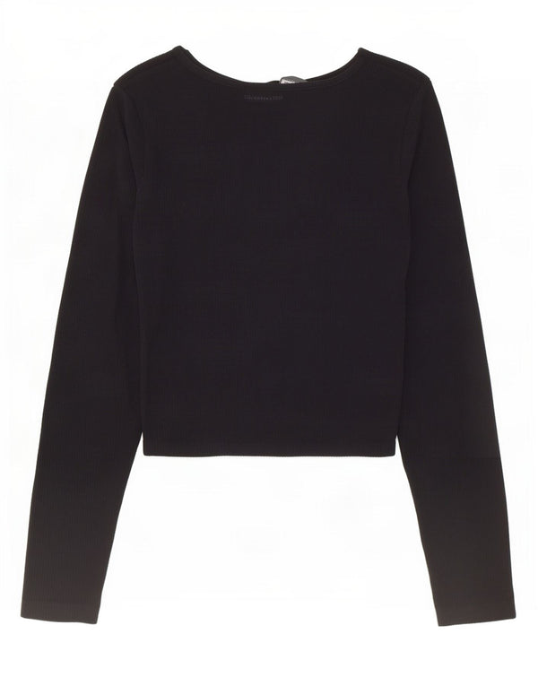 Zara Γυναικείο Crop Top Μακρυμάνικο UK 12 Medium Black Polyamide