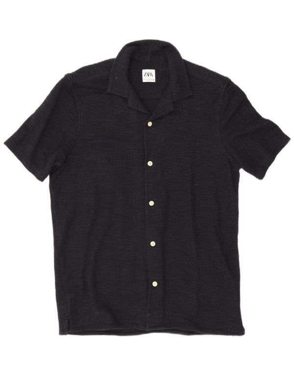 Zara Womens Short Sleeve Shirt Medium Navy Blue