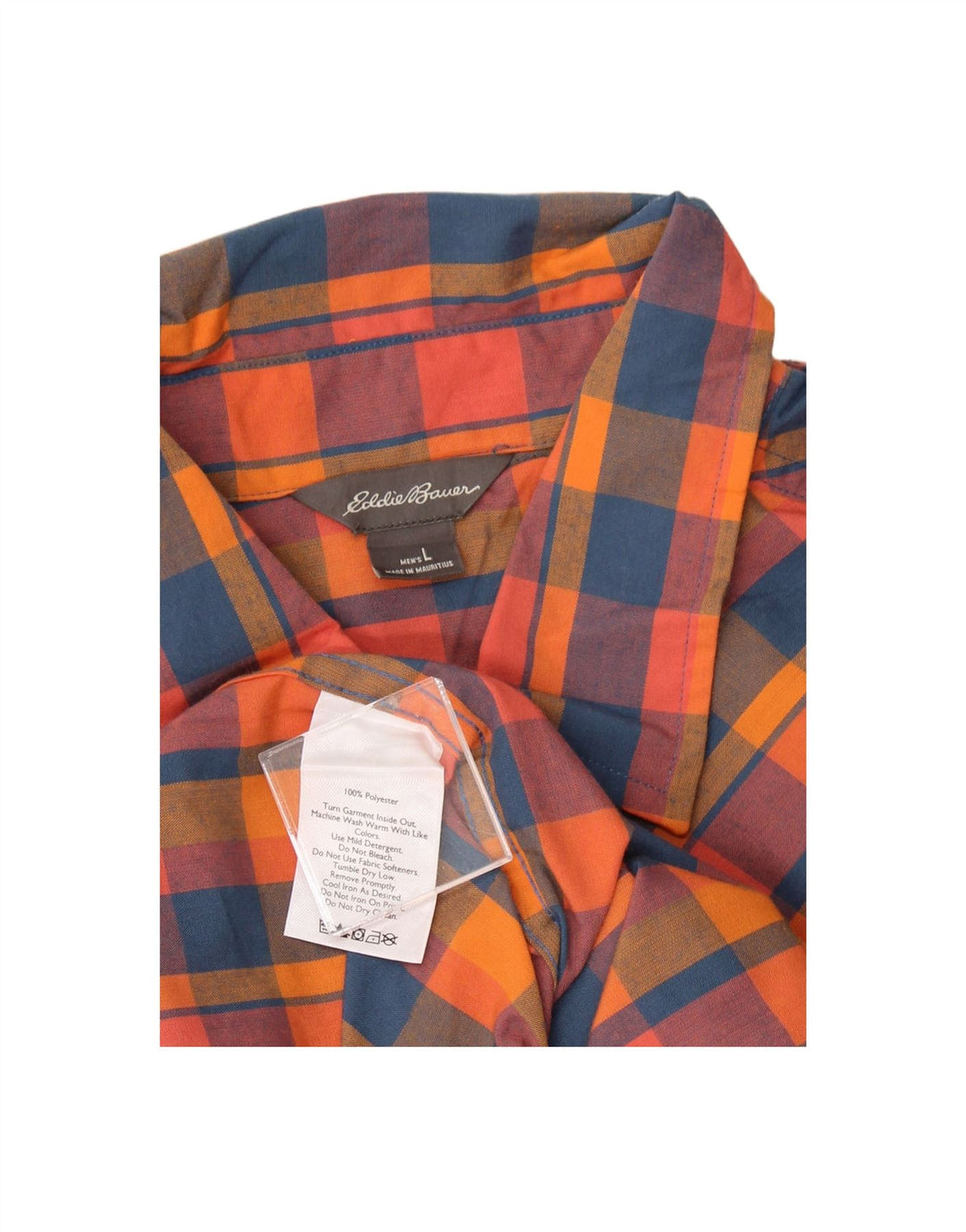 EDDIE BAUER Mens Short Sleeve Shirt Large Orange Check Polyester Vintage Eddie Bauer and Second-Hand Eddie Bauer from Messina Hembry 