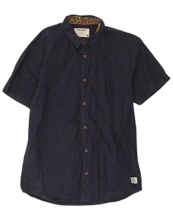 Jack & Jones Herren-Kurzarmhemd, groß, marineblau, Baumwolle mit Animal-Print