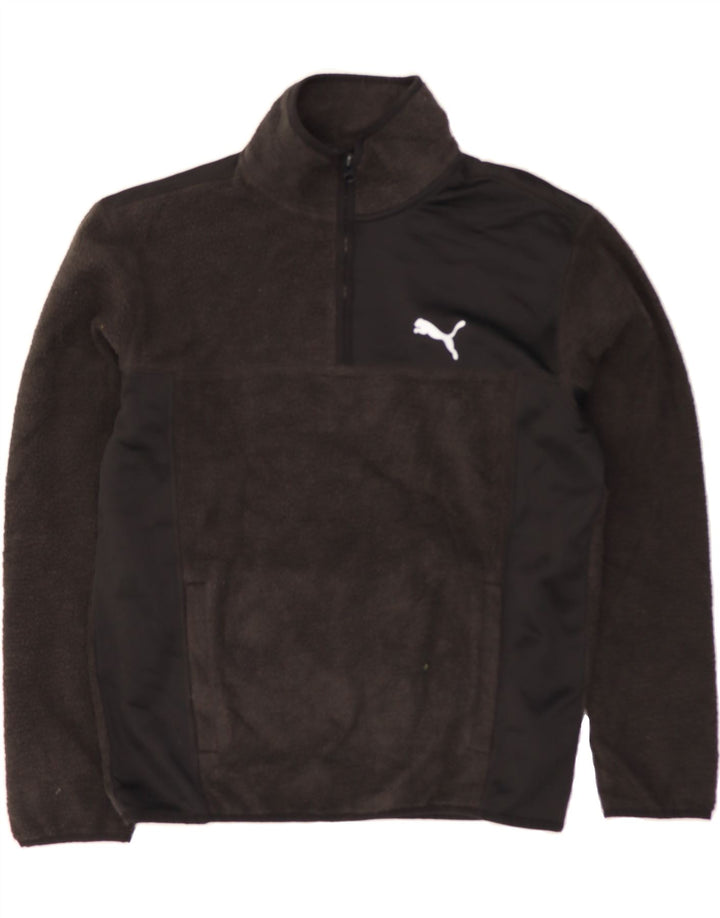 PUMA Mens Graphic Zip Neck Fleece Jumper Small Black Colourblock Polyester Vintage Puma and Second-Hand Puma from Messina Hembry 