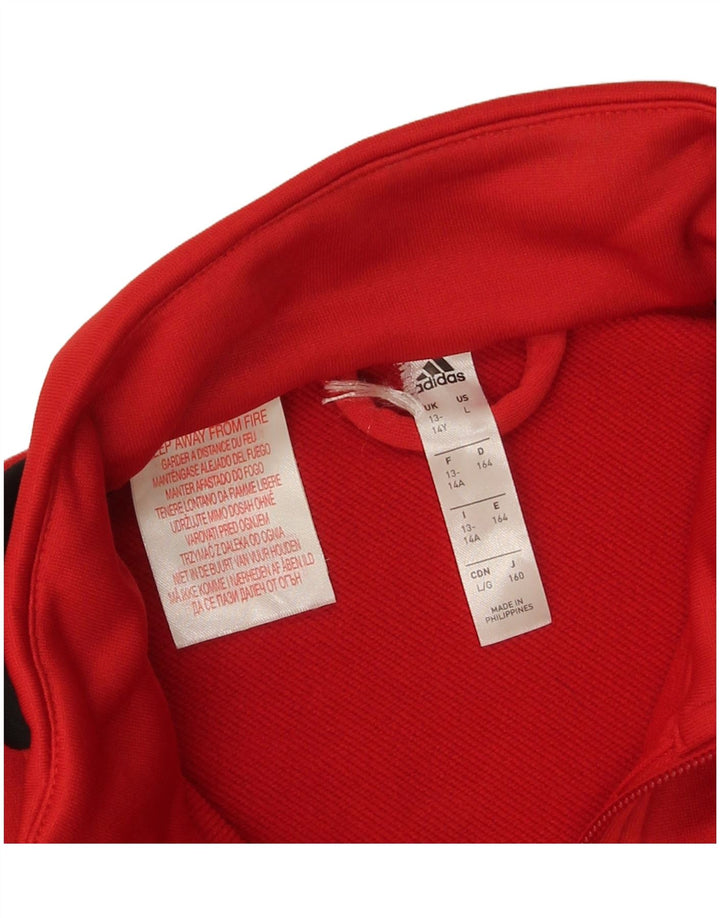 Adidas Boys Tracksuit Top Jacket 13-14 Years Red Colourblock Polyester