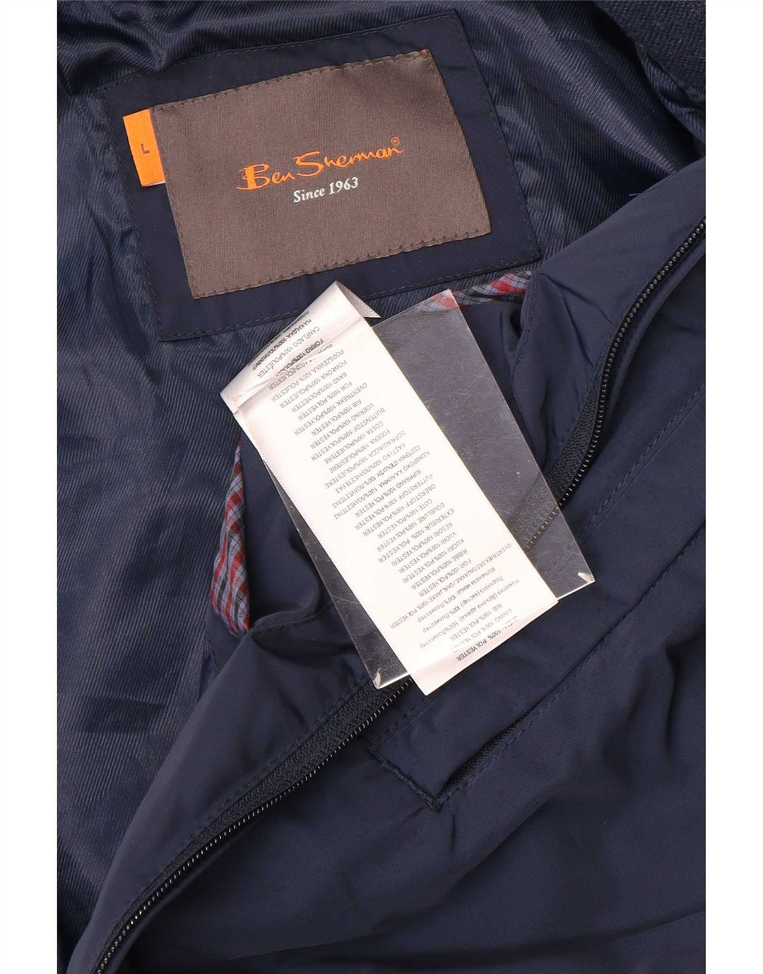 Ben Sherman Mens Bomber Jacket UK 40 Large Navy Blue Polyester