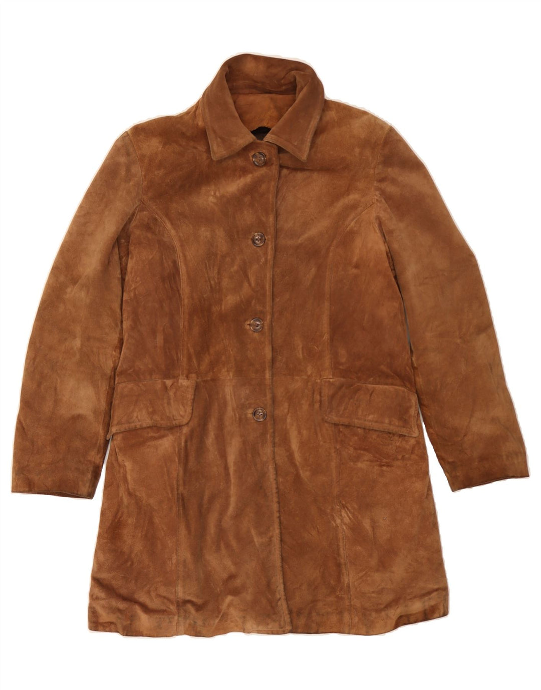 ANTICA PELLERIA Womens Suede Overcoat IT 44 Medium Brown Leather Vintage Antica Pelleria and Second-Hand Antica Pelleria from Messina Hembry 