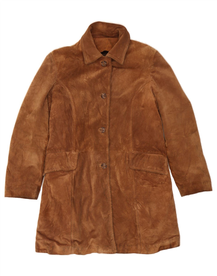 ANTICA PELLERIA Womens Suede Overcoat IT 44 Medium Brown Leather Vintage Antica Pelleria and Second-Hand Antica Pelleria from Messina Hembry 