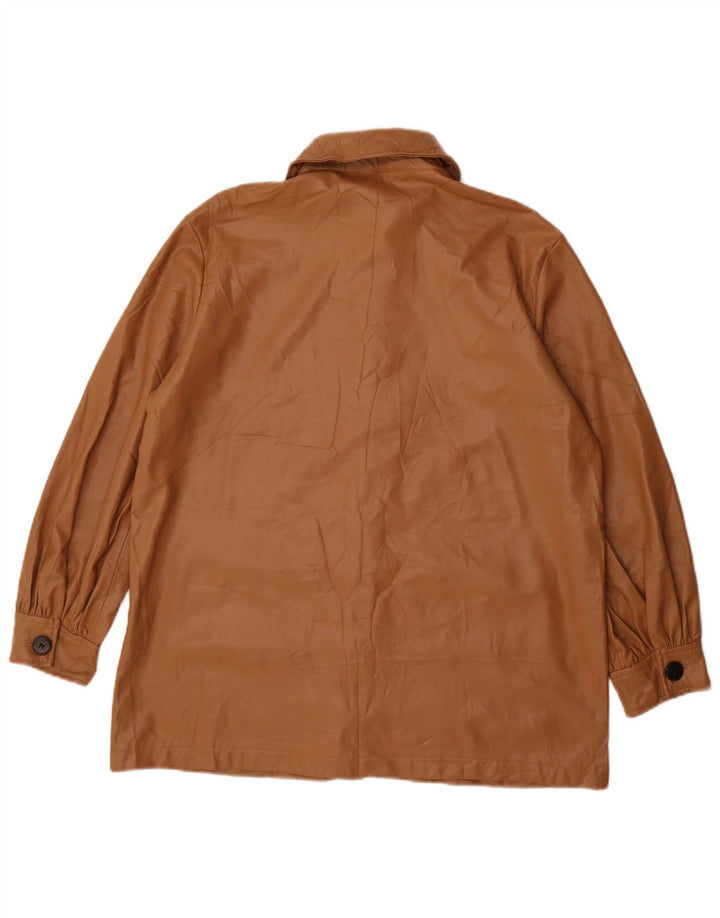 Zara Womens Oversized Faux Leather Overcoat UK 10 Small Brown Polyurethane