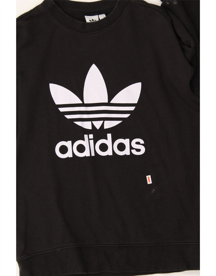 ADIDAS Womens Oversized Graphic Sweatshirt Jumper UK 10 Small  Black Vintage Adidas and Second-Hand Adidas from Messina Hembry 
