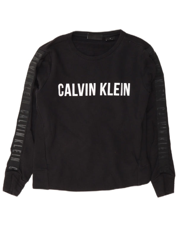 Calvin Klein Dame Grafisk Sweatshirt Jumper UK 10 Small Navy Blue Bomuld