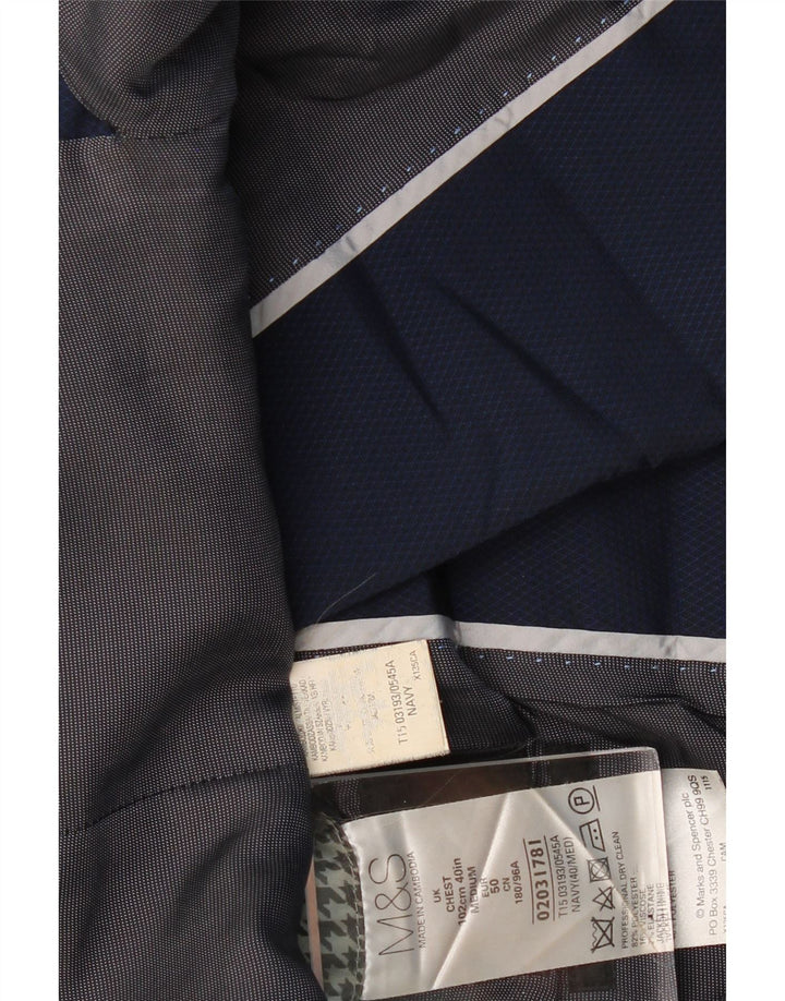 Marks & Spencer Mens 1 Button Blazer Jacket UK 40 Large Navy Blue Classic