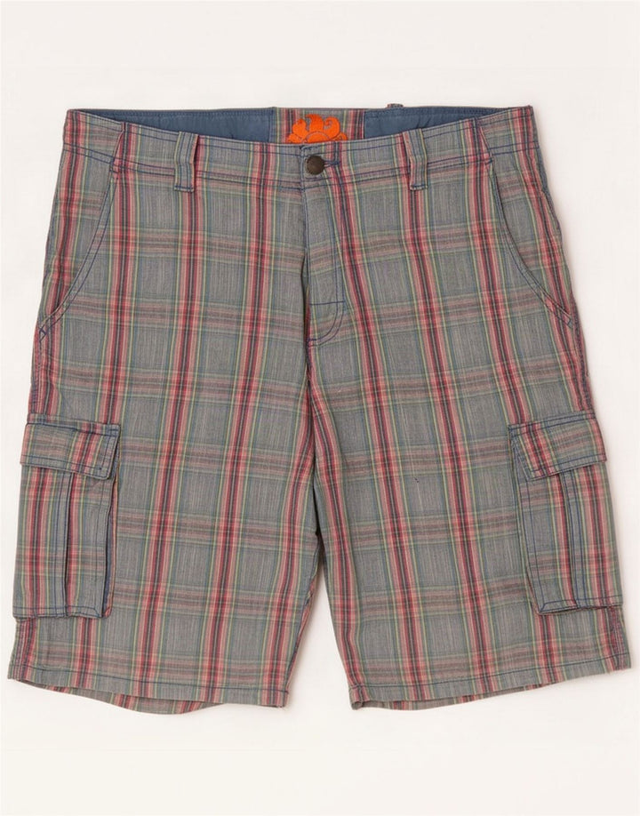 Sundek Herren Cargo Shorts Medium W33 Blau karierte Baumwolle