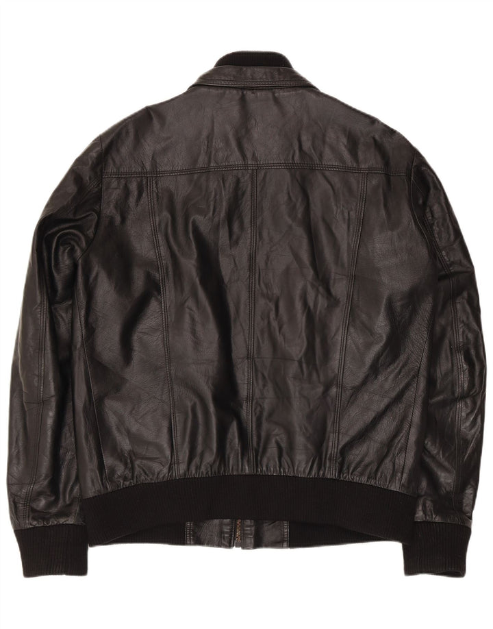 Gianfranco Gotelli Mens Bomber Leather Jacket UK 38 Medium Black Leather