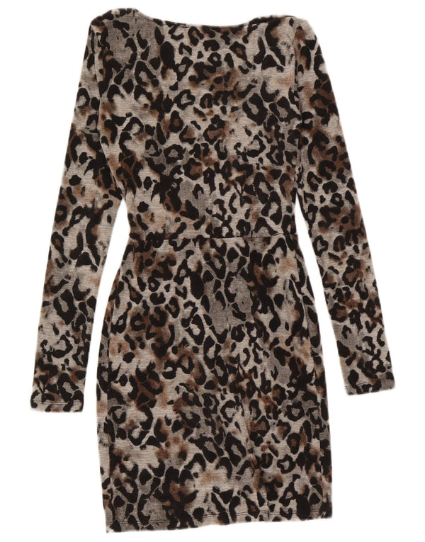 Topshop Robe moulante à manches longues pour femme UK 6 XS Gris imprimé animal