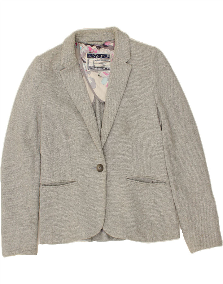 JOULES Womens 1 Button Blazer Jacket UK 10 Small Grey Cotton Vintage Joules and Second-Hand Joules from Messina Hembry 