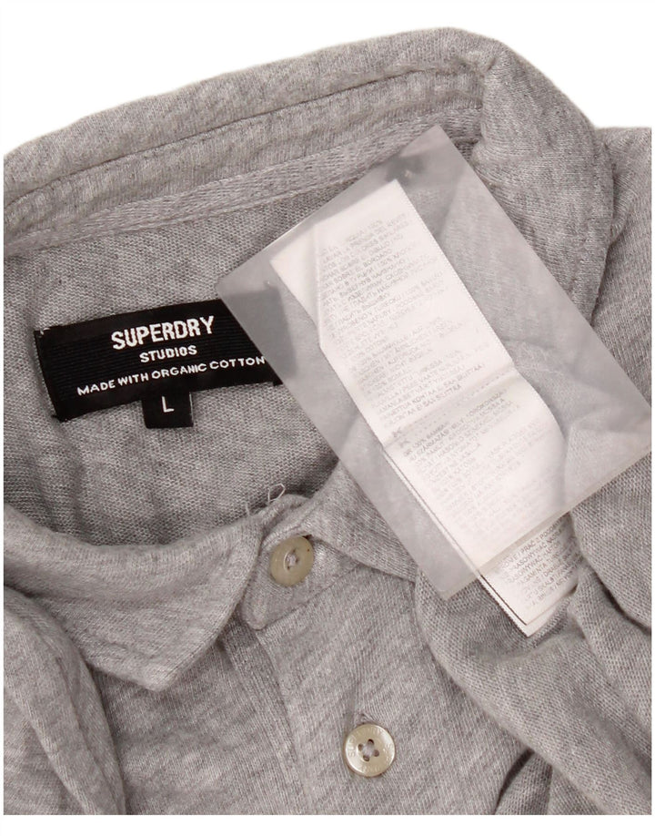 Superdry Mens Long Sleeve Polo Shirt Large Grey Cotton
