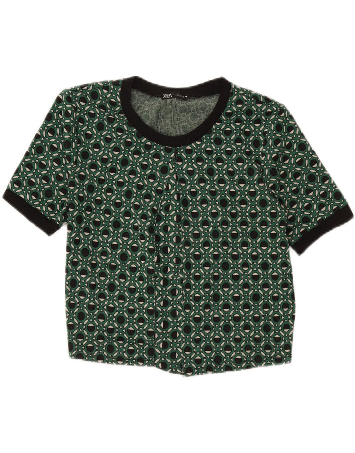 Zara Womens Blouse Top UK 14 Large Green Geometric