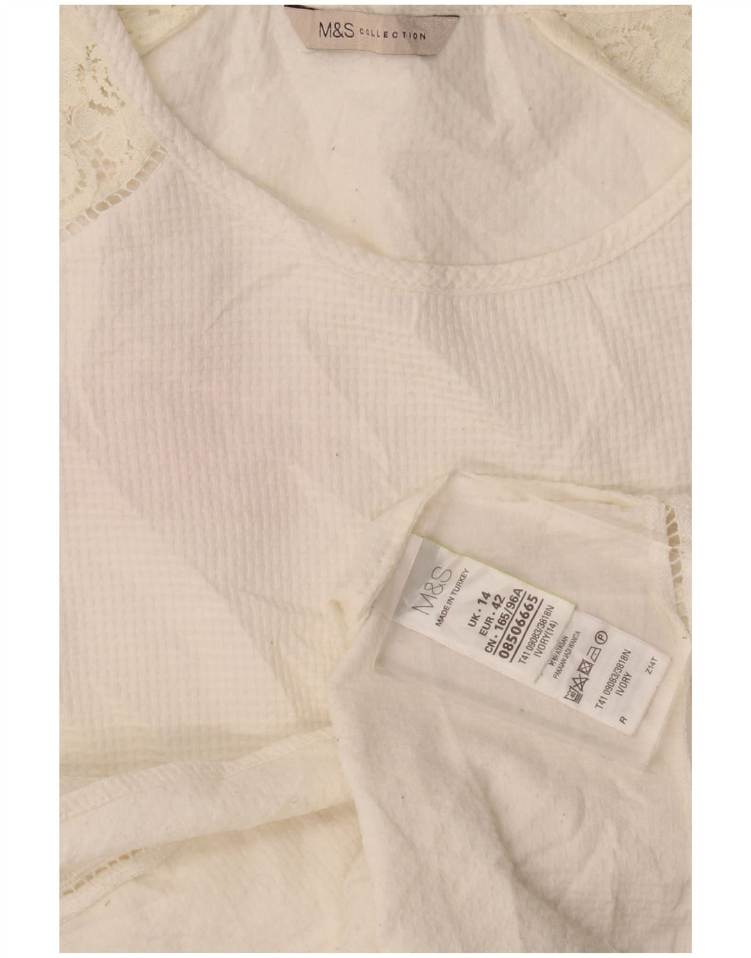 Marks & Spencer Womens Top 3/4 Sleeve UK 14 Large  White Cotton