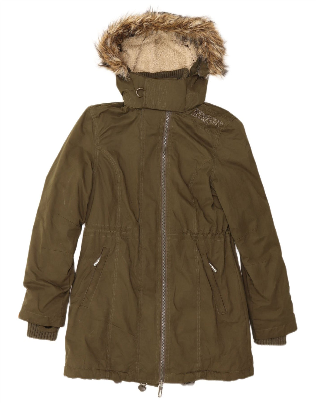 Superdry Damen-Parka mit Kapuze, UK 14, Größe L, Grün, Polyester