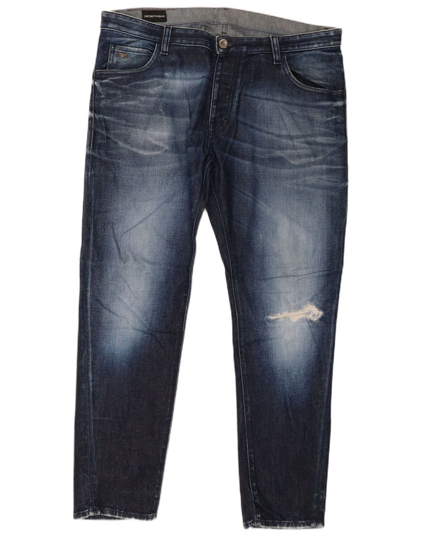 Emporio Armani Herren Distressed Slim Jeans W36 L30 Marineblau Baumwolle