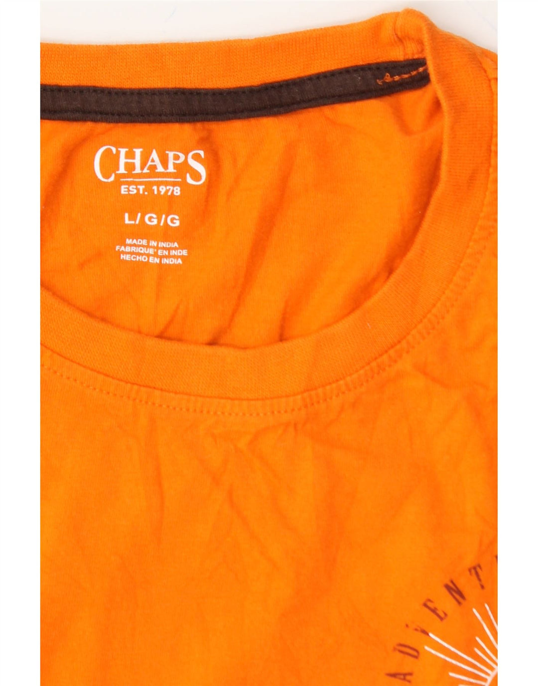 CHAPS Mens Graphic T-Shirt Top Large Orange Cotton Vintage Chaps and Second-Hand Chaps from Messina Hembry 