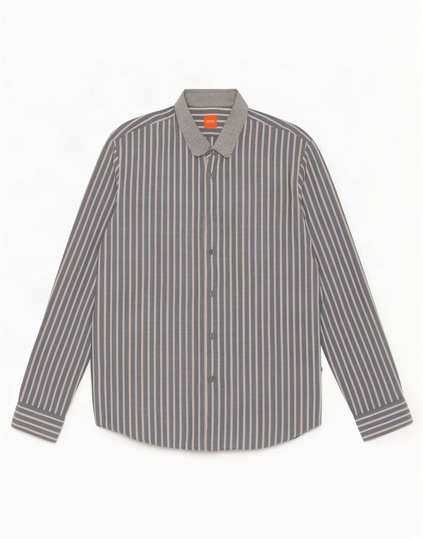 Hugo Boss Herrenhemd XL grau gestreift aus Baumwolle
