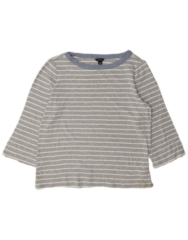 Top da donna Nautica manica 3/4 UK 18 XL cotone a righe grigie