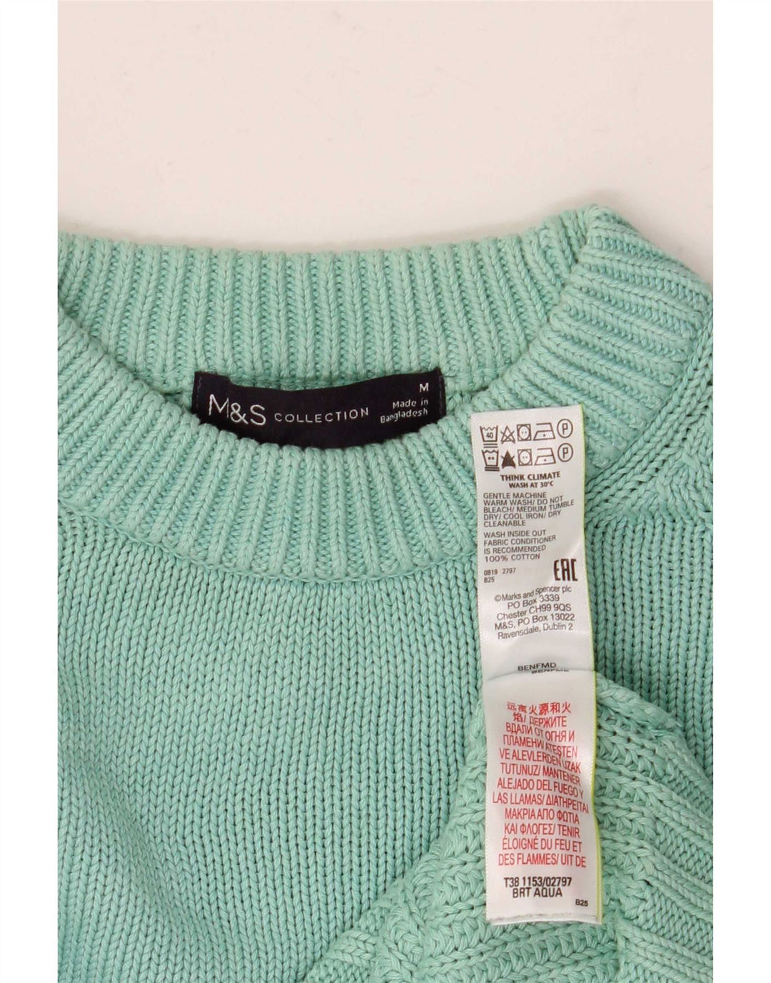 Marks & Spencer Herre sweater med rund hals, medium turkis bomuld