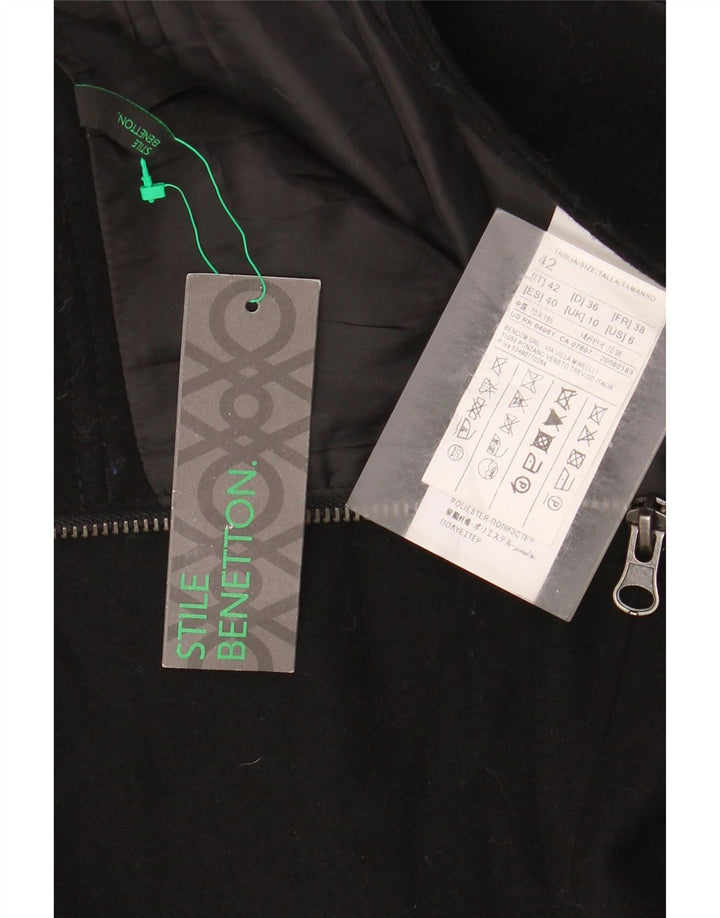 Benetton Damen Minirock IT 42 Medium W30 Schwarze Wolle