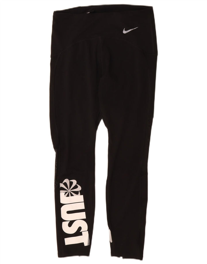 Nike Womens Dri Fit Crop Graphic Leggings UK 12 Medium Black Polyester
