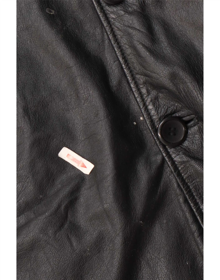 Vintage hombres cuero abrigo Reino Unido 38 medio negro
