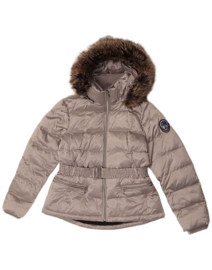 Giacca imbottita con cappuccio Petite da donna Lands End UK 10 Small Argento Poliestere