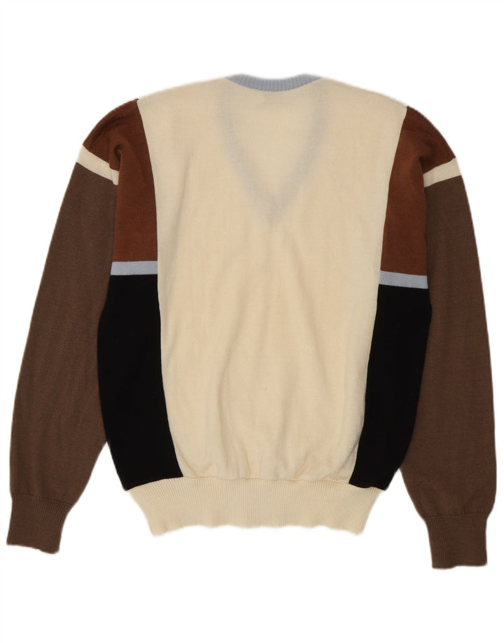 VINTAGE Mens V-Neck Jumper Sweater IT 50 Medium Multicoloured Colourblock