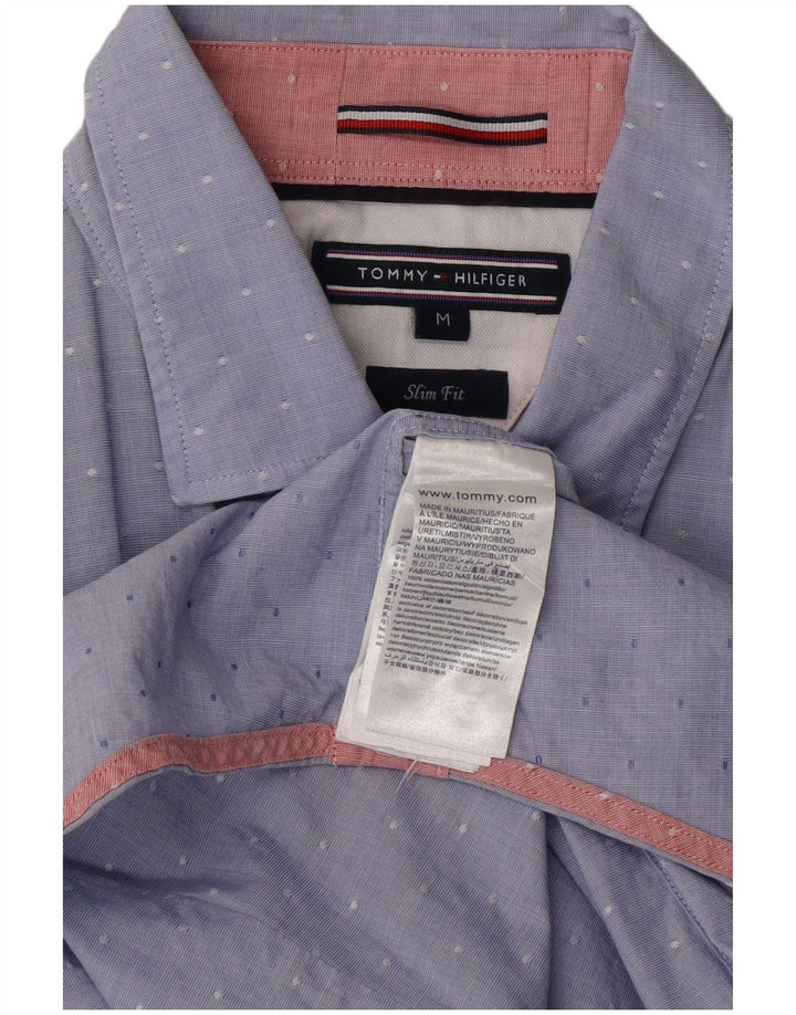 TOMMY HILFIGER Mens Slim Fit Shirt Medium Blue Spotted Cotton