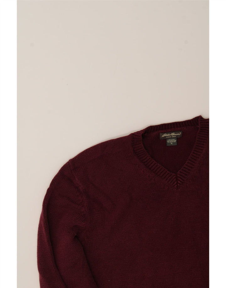 EDDIE BAUER Mens V-Neck Jumper Sweater XL Burgundy Cotton Vintage Eddie Bauer and Second-Hand Eddie Bauer from Messina Hembry 
