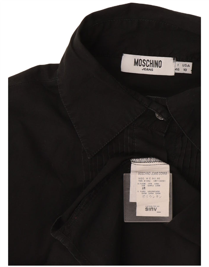 Moschino Womens Ruffle Front Shirt IT 46 Large Grey Cotton