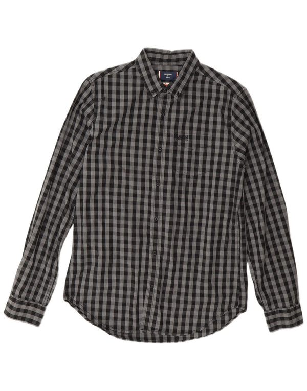Camicia da uomo Osaka Superdry in cotone a quadretti grigio medio