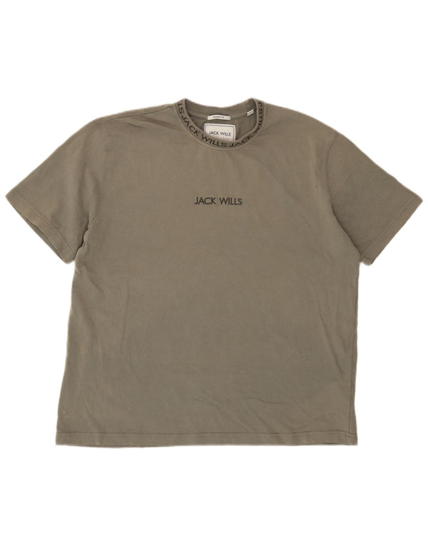Jack Wills Mens Relaxed Fit T-Shirt Top Medium Khaki Cotton