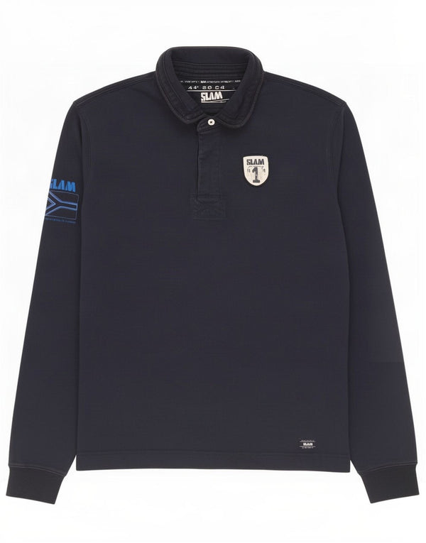 Polo da uomo a maniche lunghe con grafica Slam 4XL in cotone blu navy