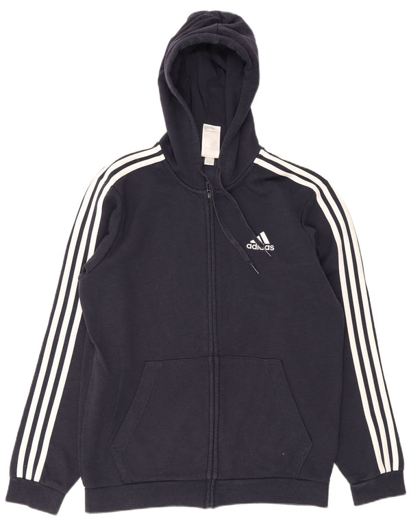 Adidas Pull à capuche zippé pour homme en coton bleu marine moyen