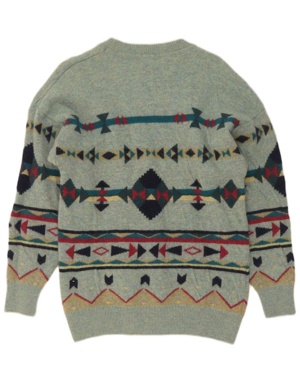 Bluster Mens Boat Neck Jumper Sweater UK 14 Large Green Geometric