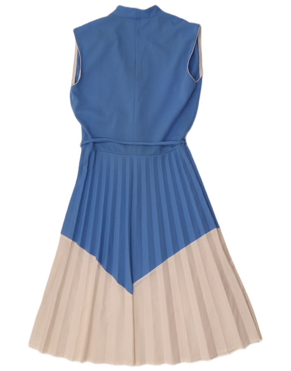 Vintage Damen Ärmelloses A-Linien-Kleid UK 12 Mittelblauer Farbblock