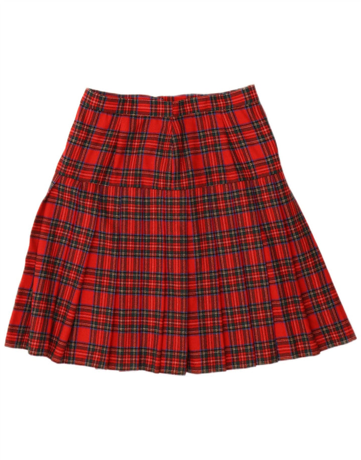 Falda plisada vintage para mujer W28 Cheque rojo medio