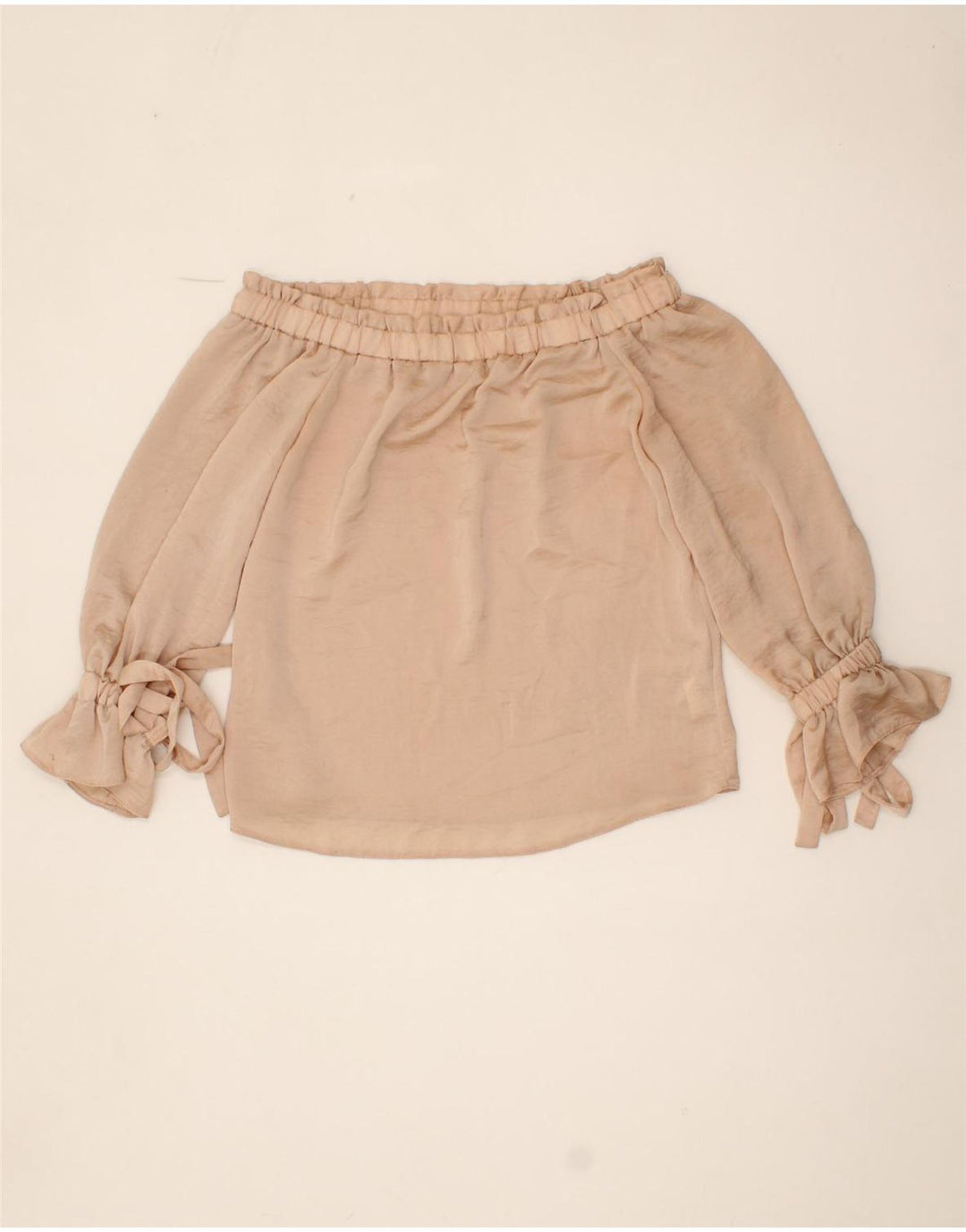 TOPSHOP Womens 3/4 Sleeve Off Shoulder Top UK 8 Small  Beige Polyester Vintage Topshop and Second-Hand Topshop from Messina Hembry 