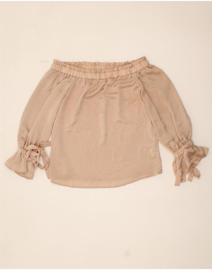 TOPSHOP Womens 3/4 Sleeve Off Shoulder Top UK 8 Small  Beige Polyester Vintage Topshop and Second-Hand Topshop from Messina Hembry 