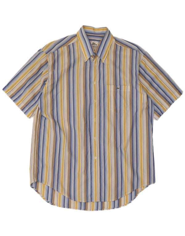 Lacoste Mens Short Sleeve Shirt Size 42 Large Multicoloured Striped Cotton