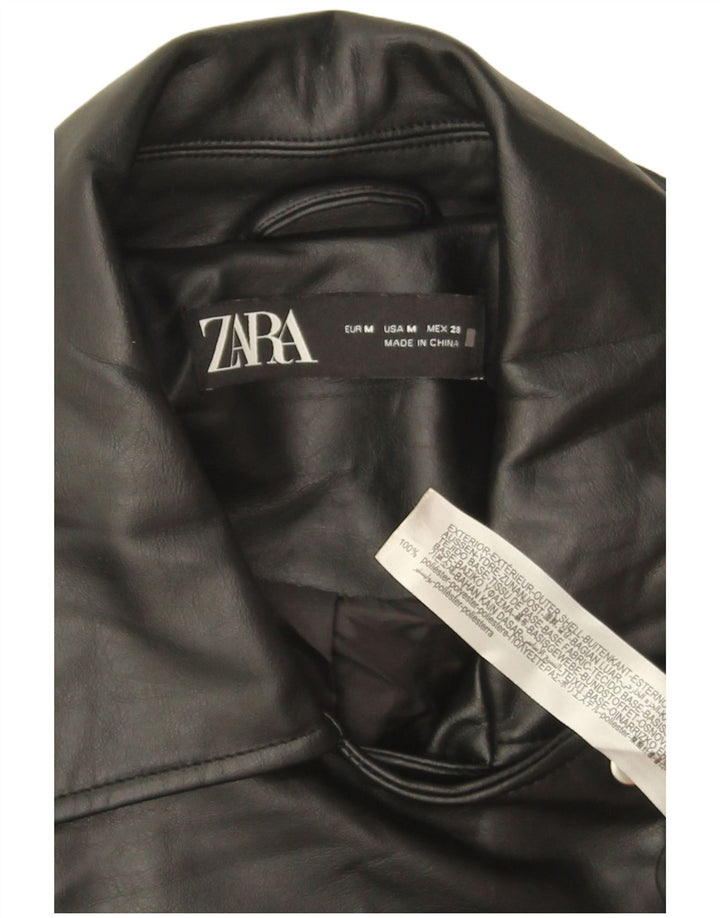 Zara Mens Oversized Faux Leather Biker Jacket UK 14 Medium Black Polyester