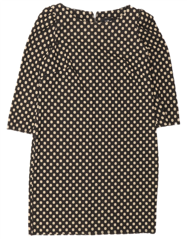 WALLIS Womens 3/4 Sleeve Shift Dress UK 12 Medium  Black Polka Dot
