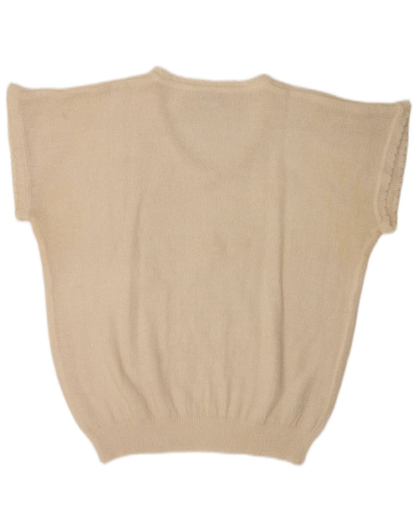 Vintage ženska majica kratkih rukava UK 20 2XL bijeli cvjetni poliakril