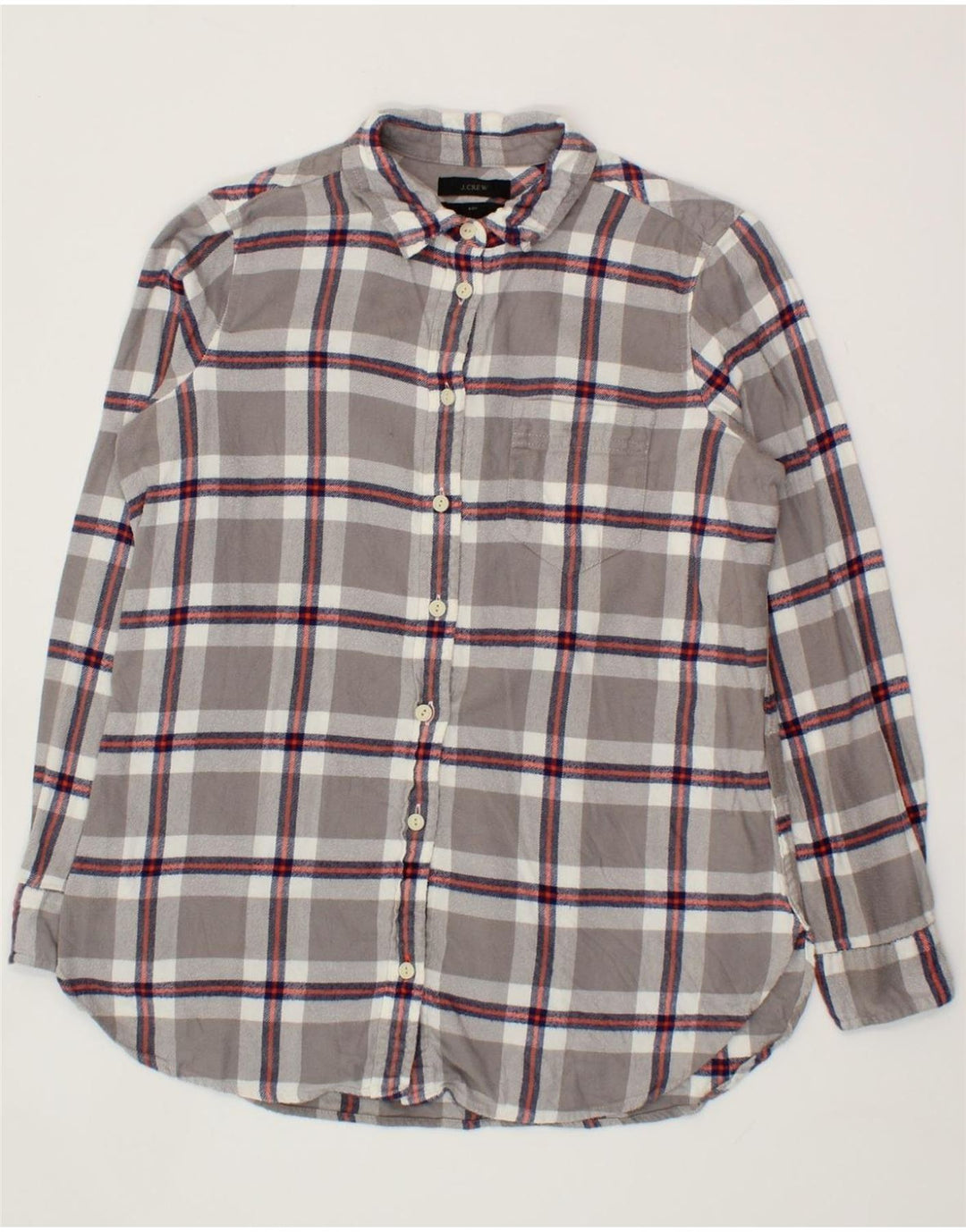 J. CREW Womens Boy Fit Longline Flannel Shirt US 4 Small Grey Check Vintage J. Crew and Second-Hand J. Crew from Messina Hembry 
