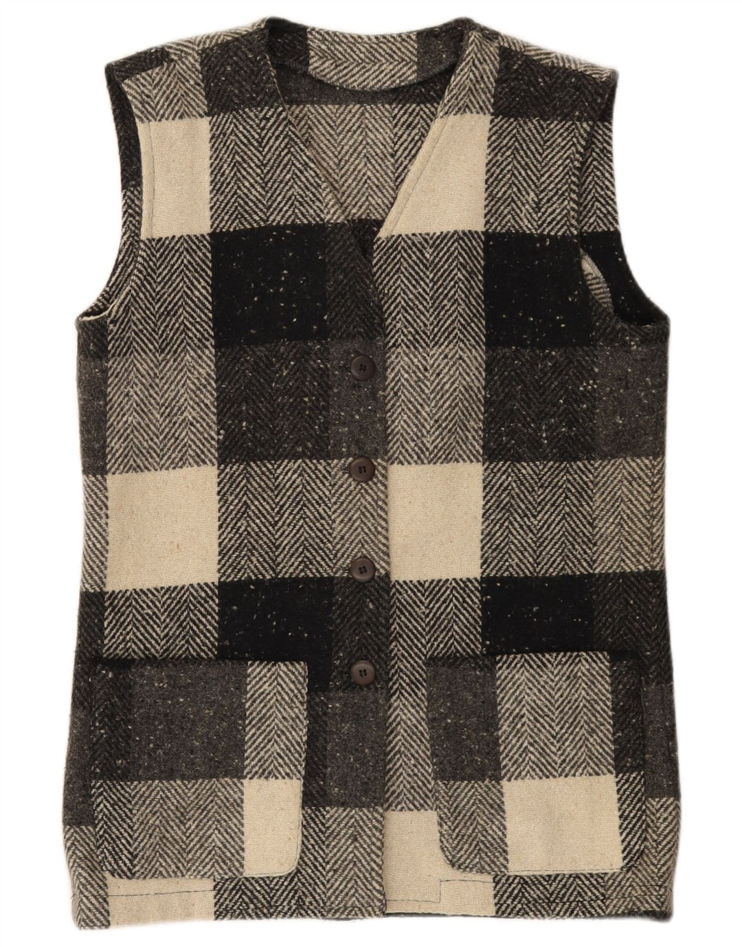 Vintage Damen Gilet IT 44 Mittelschwarz karierte Wolle